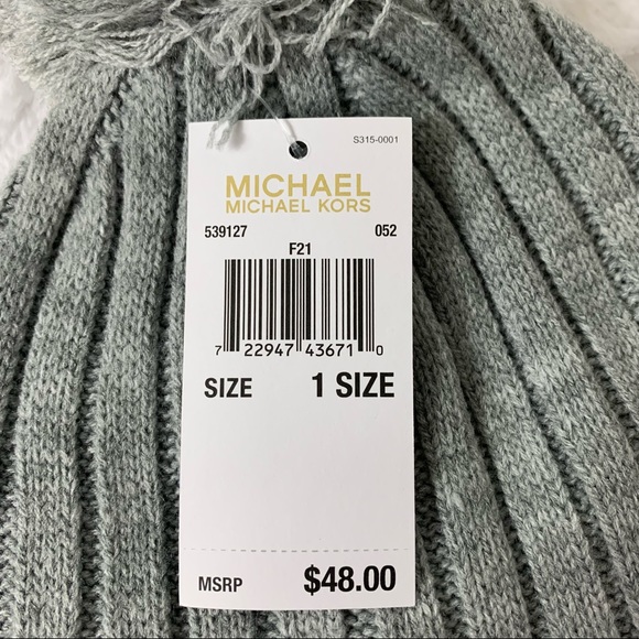 Michael Kors Beanie with Pom Gray with Metal Logo One Size NEW - Picture 5 of 7